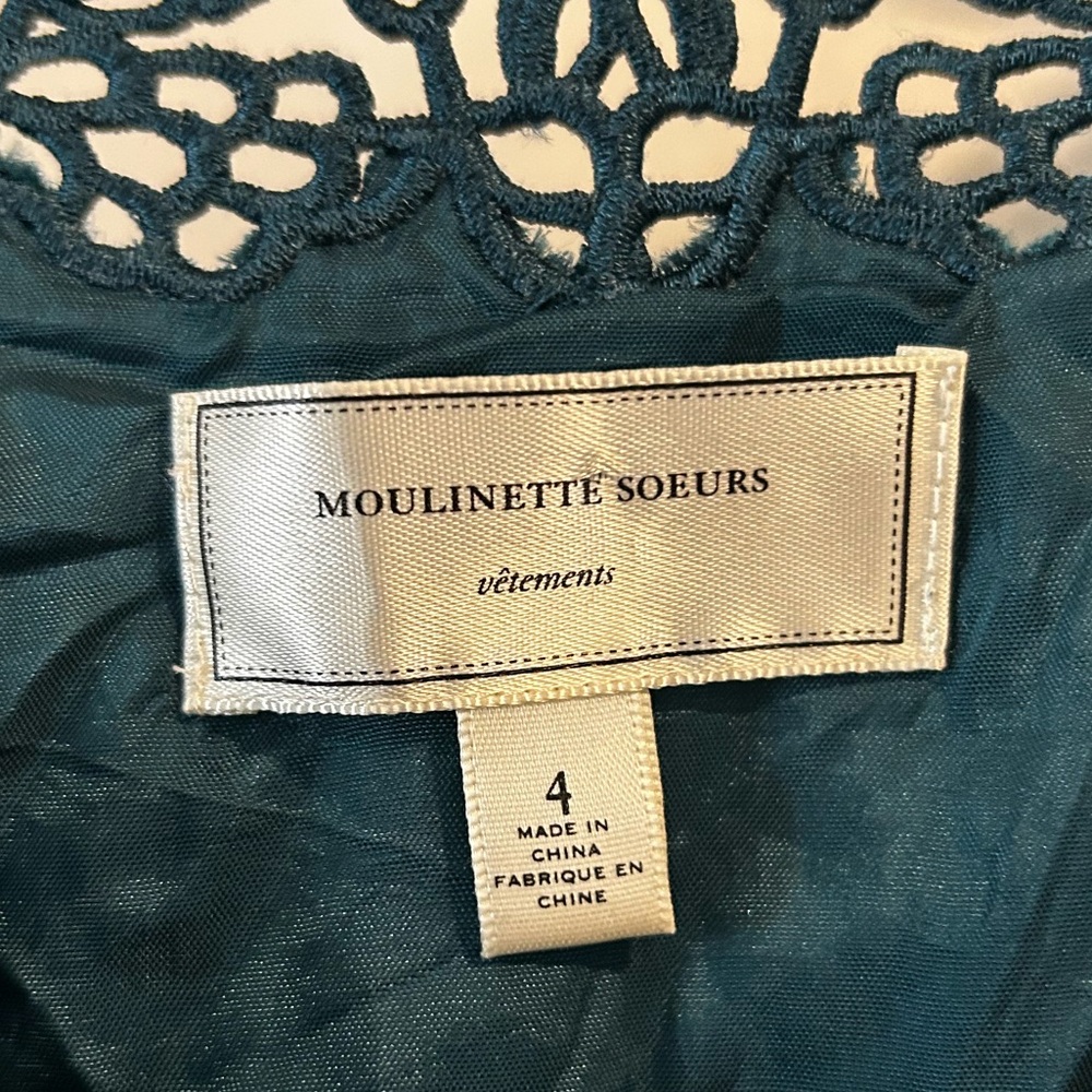 🦚EUC Anthropologie Moulinette Soeurs Silk Blend Burnout Velvet Teal Dress Size 4 - Picture 6 of 9